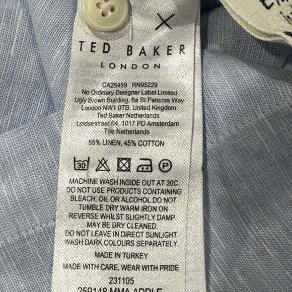 Ted Baker London Linen Cotton Blend Short Sleeve Button Down Casual Shirt 5 (XL) - Picture 7 of 7